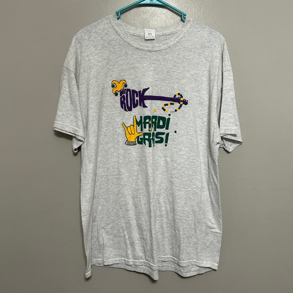 Gildan Mardi Gras Graphic T-Shirt Mens XL Grey We Rock Mardi Gras NOLA Carnival